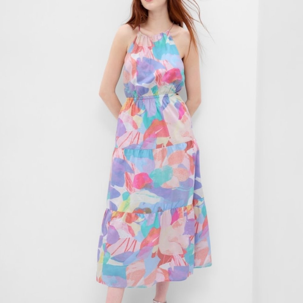 NWT Gap Watercolor Halter Maxi Dress L